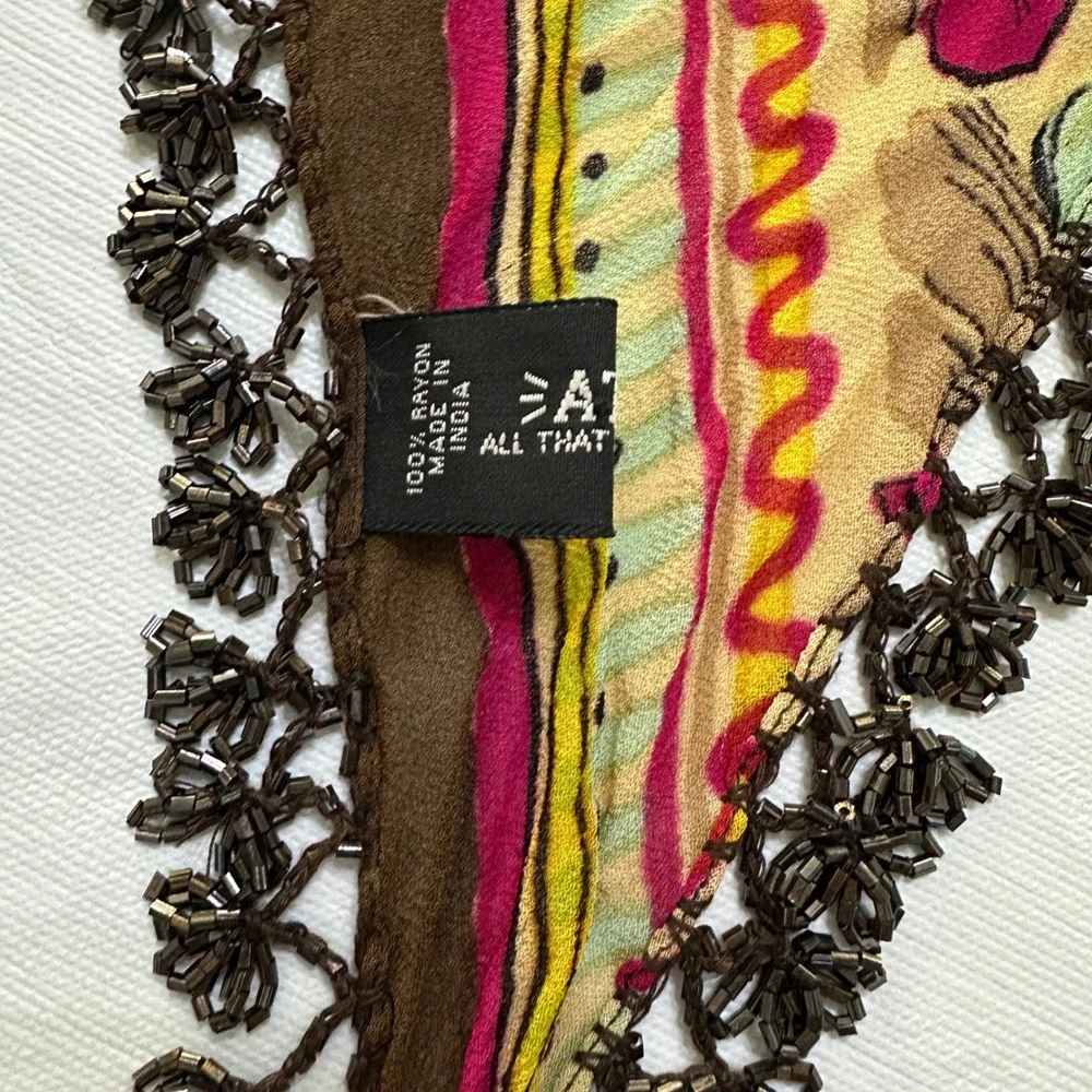 Vintage ATG Perfume Bottle Beaded Fringe Scarf Wrap Shawl Whimsigoth Gypsy Boho
